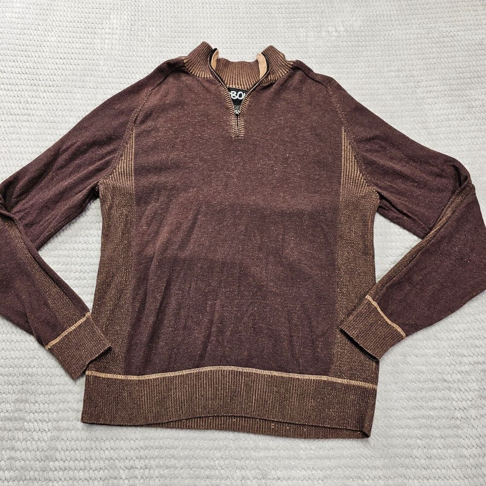 Men's Carbon Brown 1/4 Zip Sweater Size Large some‎ fading
